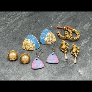 PIERCED Vintage women’s bundle 5x pairs earrings gold enamel hoops